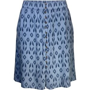 ikat print linen skirt pockets L boho cottagecore modest teacher hippie